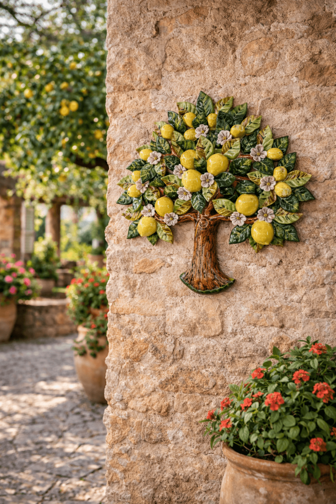 Décoration murale citronnier en céramique italienne – Art artisanal de Toscane